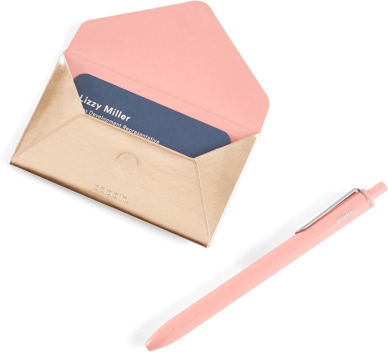 Poppin Luxe Business Card Holder and Credit Card Holder for Women, Stylish Slim Design with Magnetic Closure, Lightweight and Perfect for Client Meetings (Gold Metallic with Blush Pink Lining) - Image 3